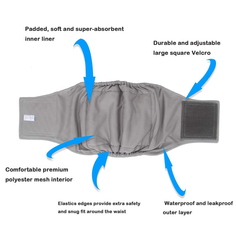 Teamoy 3 Pack Male Dog Diaper Wrap with Gray Lining, Washable Puppy Belly Bands, Super-Absorbent and Comfortable(S,10"-13" Waist) - Image 2